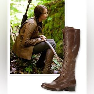 Vintage Fry Mellisa Lace Up Brown Leather Knee High Boots